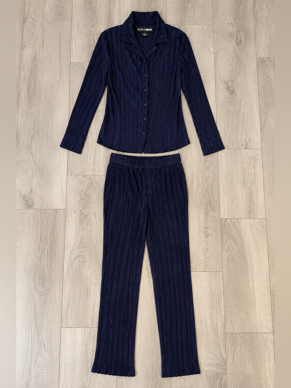 Fashion Nova Pick Me Plisse Pant Set Navy Size S 2 Piece